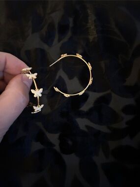 paparazzi Gold Butterfly Hoop Earrings with White Accents
